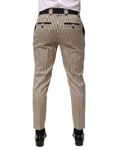 Dolce & Gabbana Beige Black Striped Cotton Slim Fit Trousers Pants