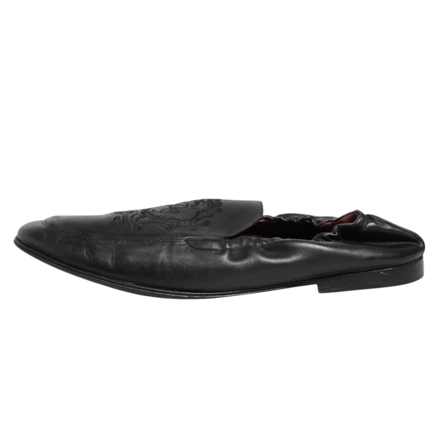 Dolce & Gabbana Black Leather Slip On Men Flat Loafers Shoes