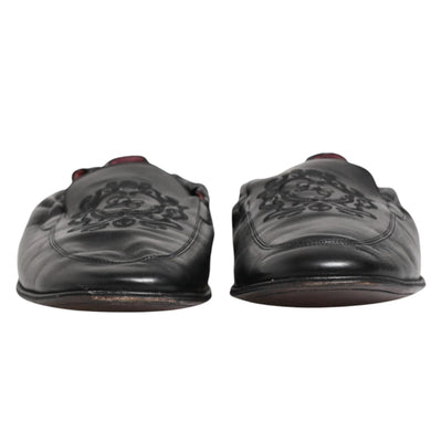 Dolce & Gabbana Black Leather Slip On Men Flat Loafers Shoes