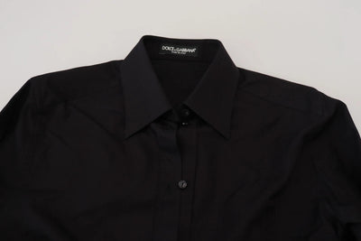 Dolce & Gabbana Black Cotton Collared Long Sleeves Shirt