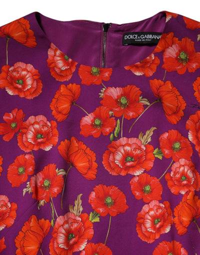 Dolce & Gabbana Purple Silk Floral Print Midi Sheath Dress