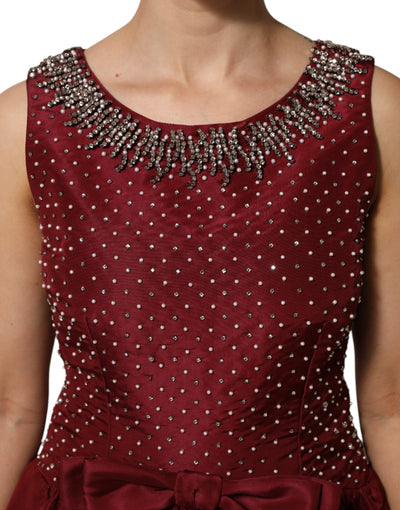 Dolce & Gabbana Burgundy Silk Beaded Evening Gown Dress