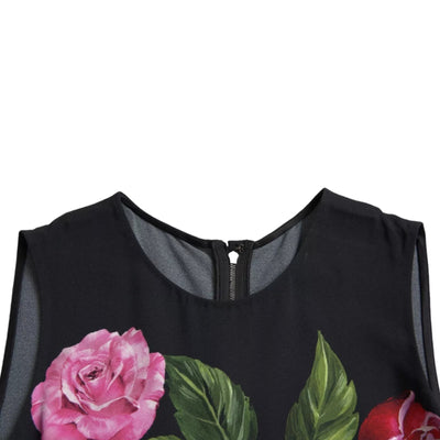 Dolce & Gabbana Black Floral Viscose Round Neck Tank Top