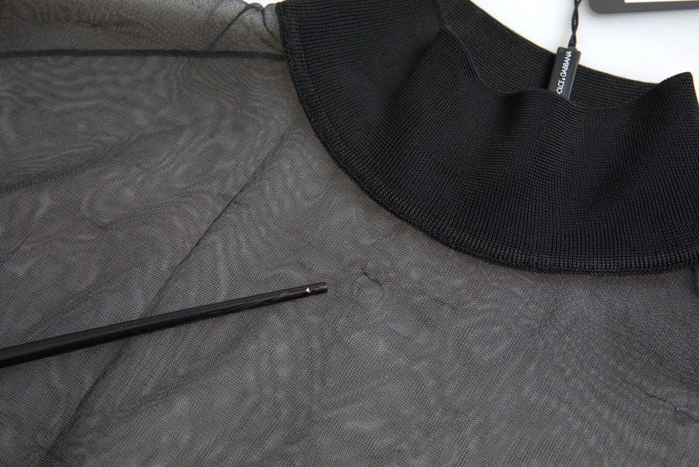 Dolce & Gabbana Black Mesh Turtleneck Sheer Blouse Top