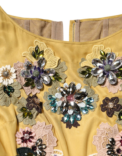 Dolce & Gabbana Yellow Silk Floral Embroidered Maxi Dress