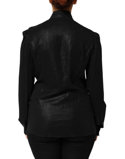 Dolce & Gabbana Black Viscose Long Sleeve Tie Neck Blouse Top