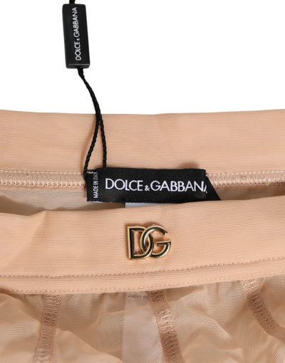 Dolce & Gabbana Beige Sheer Mesh High Waist Panty Underwear
