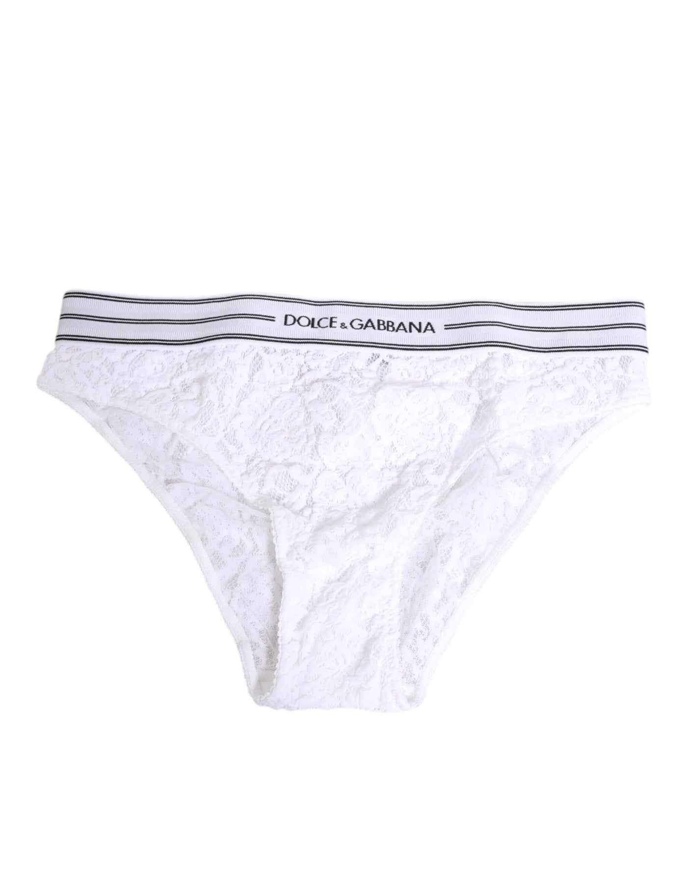 Dolce & Gabbana White Lace Slip Brief Logo Waistband Underwear