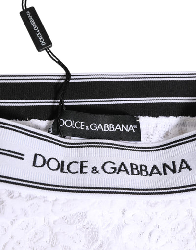 Dolce & Gabbana White Lace Slip Brief Logo Waistband Underwear