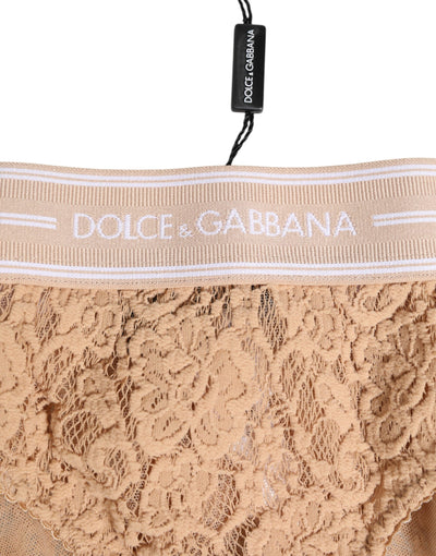 Dolce & Gabbana Beige Lace Brasiliano Briefs Logo Waistband Underwear