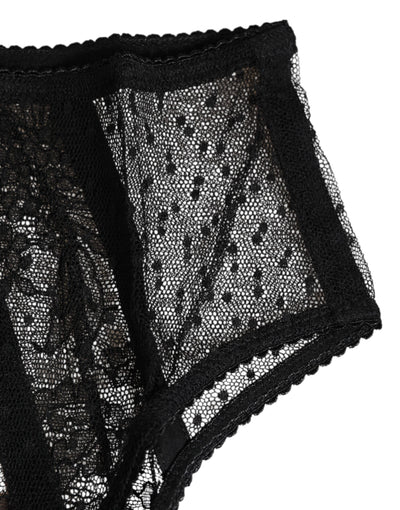 Dolce & Gabbana Black Floral Lace Sheer Mesh High Waist Underwear