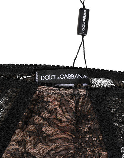 Dolce & Gabbana Black Floral Lace Sheer Mesh High Waist Underwear