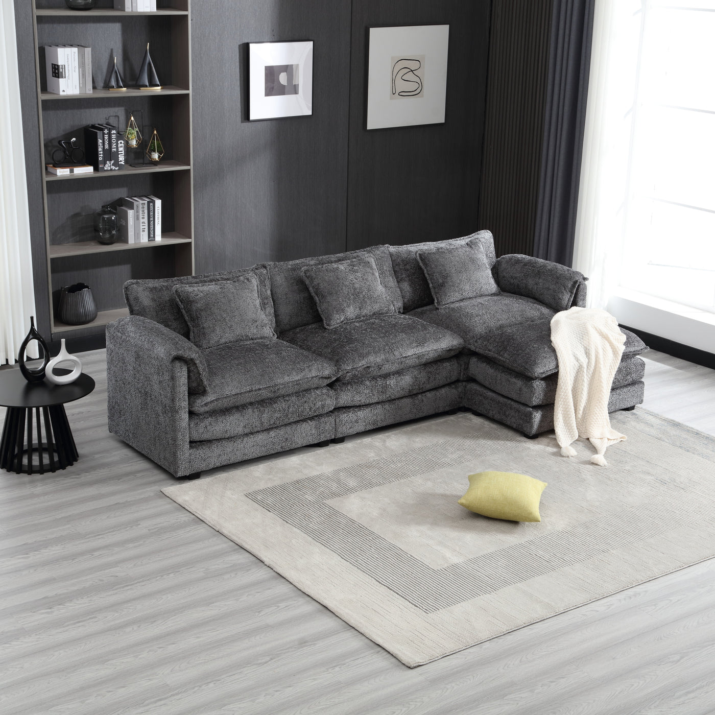 UNITED WE WIN 112' Oversized Sectional Sofa Cloud Couch for Living Room, Modern Chenille L Shaped Couch, Comfy Boucle Modular Sofa Sleeper with Moveable Ottoman & Memory Foam