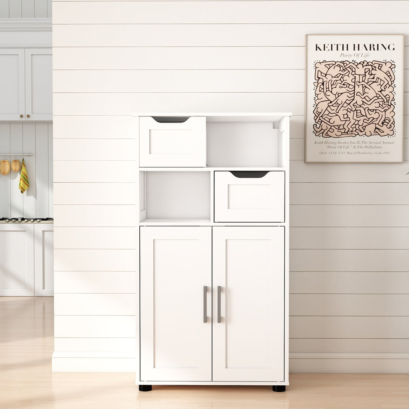 Farmhouse Storage Cabinet ,Versatile Double-Door Storage Cabinet with Adjustable Shelves - Perfect for Living Room & Dining Room