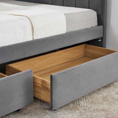 Full Size Upholstered Tufted Bed Frame with Two Drawers, Sofa Bed Frame with Comfortable Backrest and Armrests, Velvet, Grey(79.5''x58''x25'')