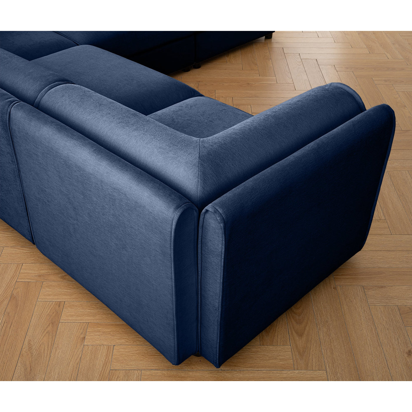 Modern Blue Chenille 2-Seater Sofa with Ottoman Storage and Cylindrical Support