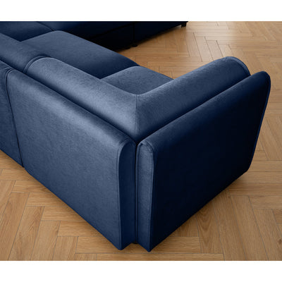 Modern Blue Chenille 2-Seater Sofa with Ottoman Storage and Cylindrical Support