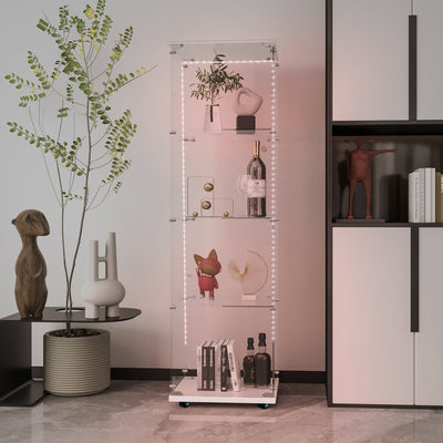 Tempered Glass Display Cabinet,Wine Cabinet, Storage Cabinet,File Cabinet, Tempered Glass Top,Bluetooth LED Light Strip,with Door Lock,suitable for Living Room, Bedroom,Hallway,Office,color:white