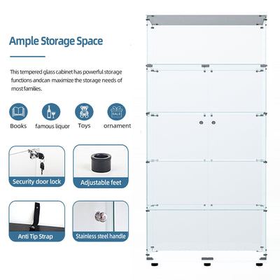 Tempered glass display cabinet,liquorcabinet,storagecabinet,filecabinet,with paipai lights,with locks,bottom equipped with adjustable feet,suitable for uneven,living room bedroom,corridor,office,white