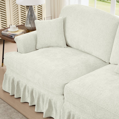 Classic U Shape 4 Seater Modular Sectional Sofa Couch with Flared Arms and Removable Ruffles Pleats Skirts and Spindle Legs, Chenille Deep Seat Cloud Sofa with Movable Ottomans, Beige White