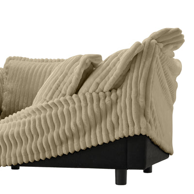 Slipcovered U Shape Sectional Deep Seat Sofa Couch, 3 Seater Sofa with French Edges Design Multiple Big Pillows, Modular Deep Seat Sectional Sofa Comfy Cloud Couch for Living Room, Apartment, Camel