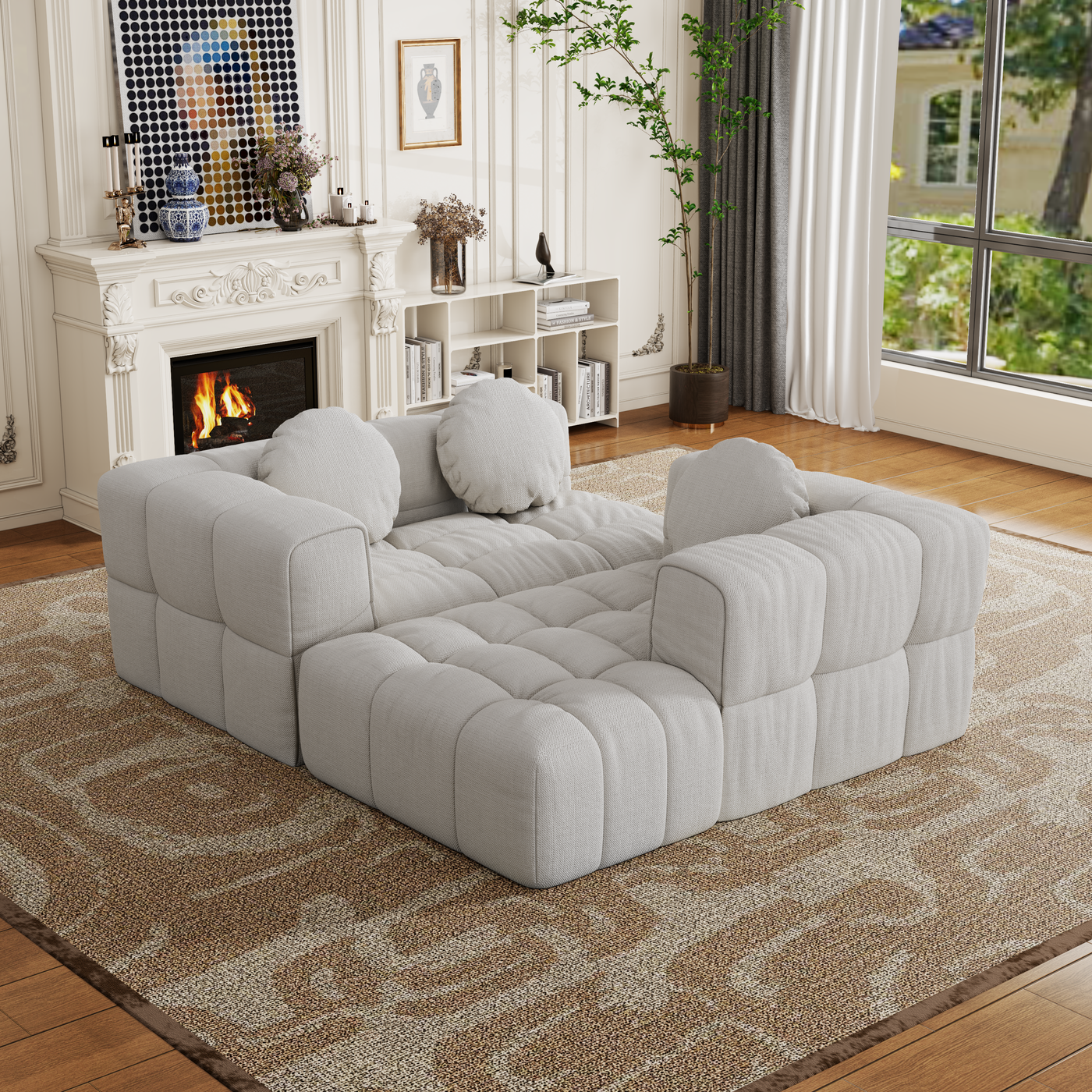 Modern upholstered combination sofa set, fully compressed modular 103' L-shaped combination living room sofa set with 3 pillows, free combination sofa for living room and bedroom (Right side recliner)