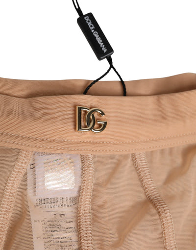 Dolce & Gabbana Beige Sheer Mesh High Waist Briefs Underwear