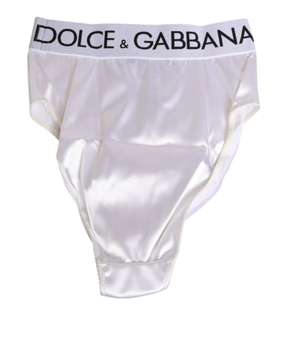 Dolce & Gabbana White Satin High-Waist Brief Logo Women Underwear