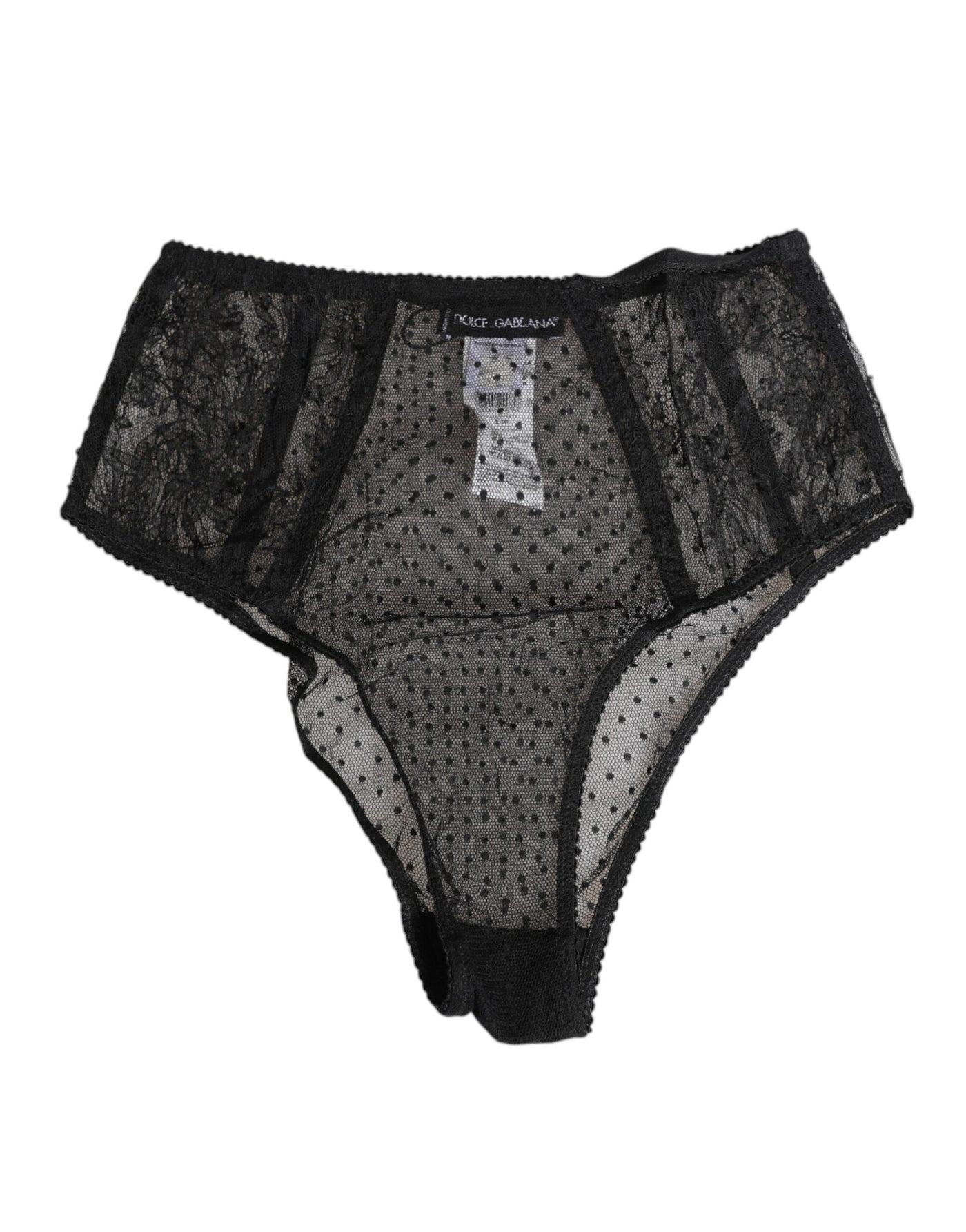 Dolce & Gabbana Black Lace Polka Dot Mesh High Waist Underwear