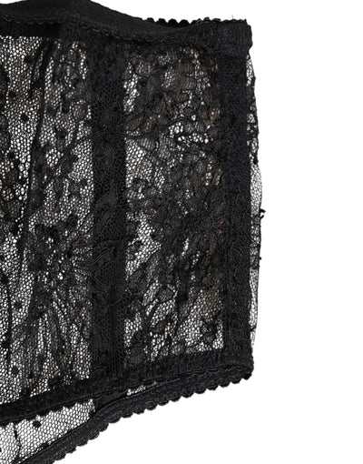 Dolce & Gabbana Black Lace Polka Dot Mesh High Waist Underwear