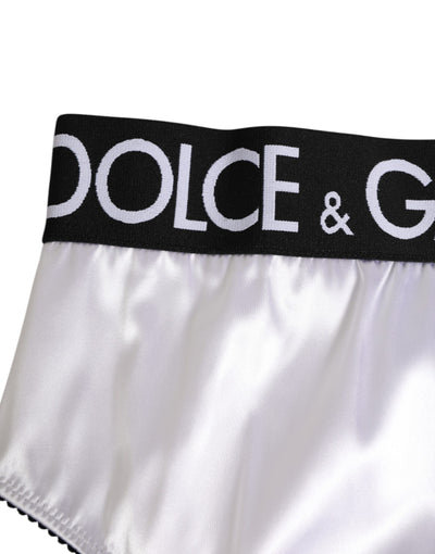 Dolce & Gabbana White Satin High-Waist Black Logo Women Underwear