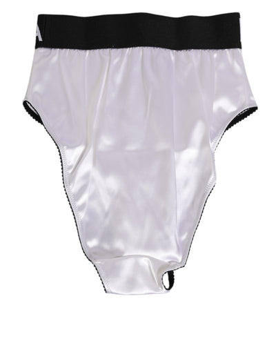 Dolce & Gabbana White Satin High-Waist Black Logo Women Underwear