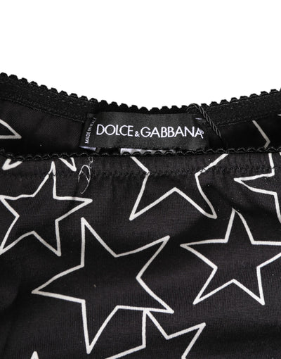 Dolce & Gabbana Black White Star Print Cotton Slip Panty Underwear