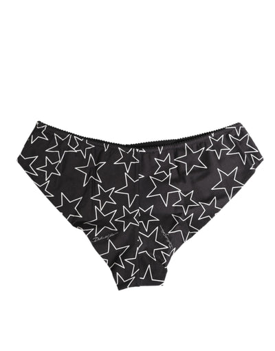 Dolce & Gabbana Black White Star Print Cotton Slip Panty Underwear