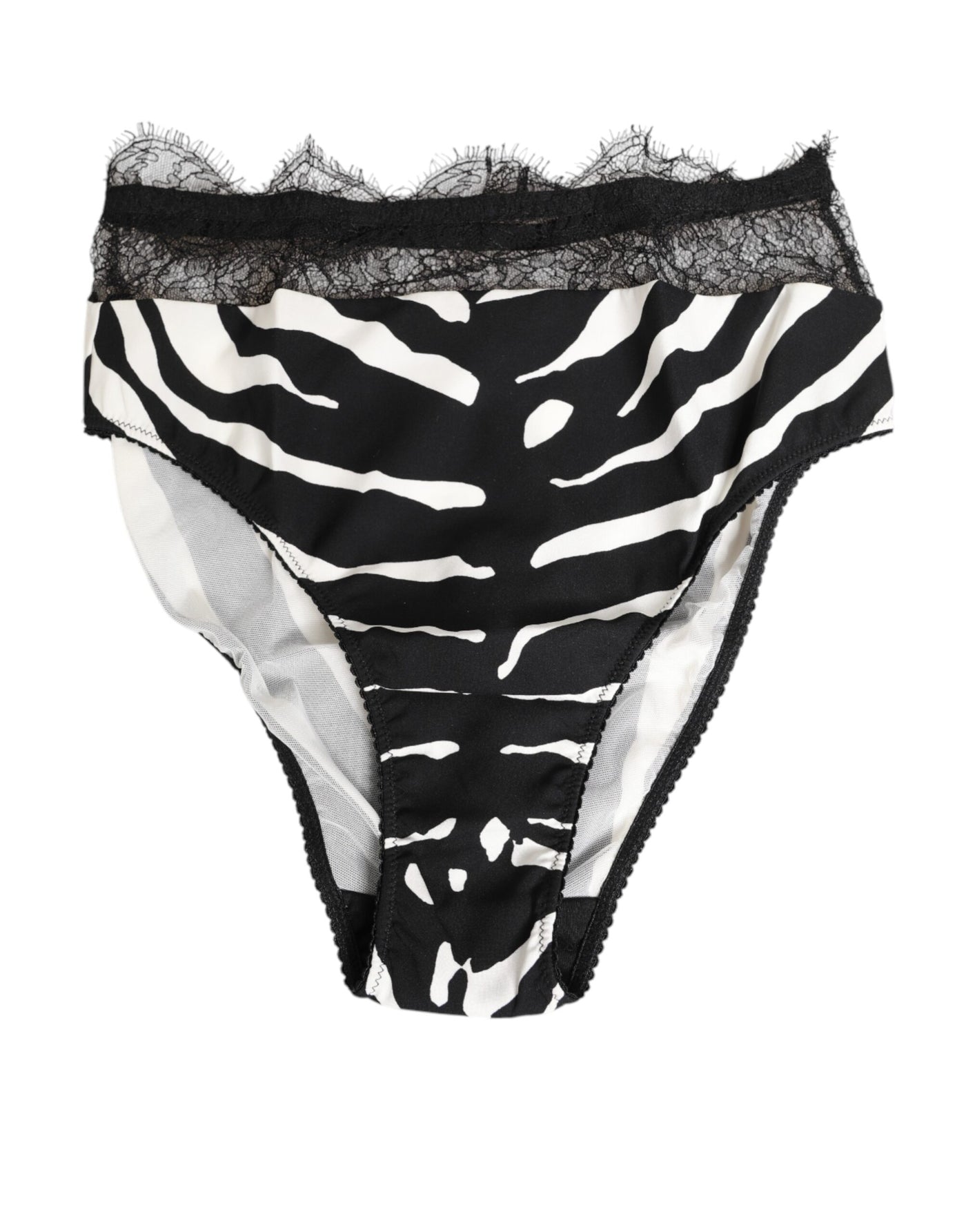 Dolce & Gabbana Black White Zebra Print Lace Trim High Underwear