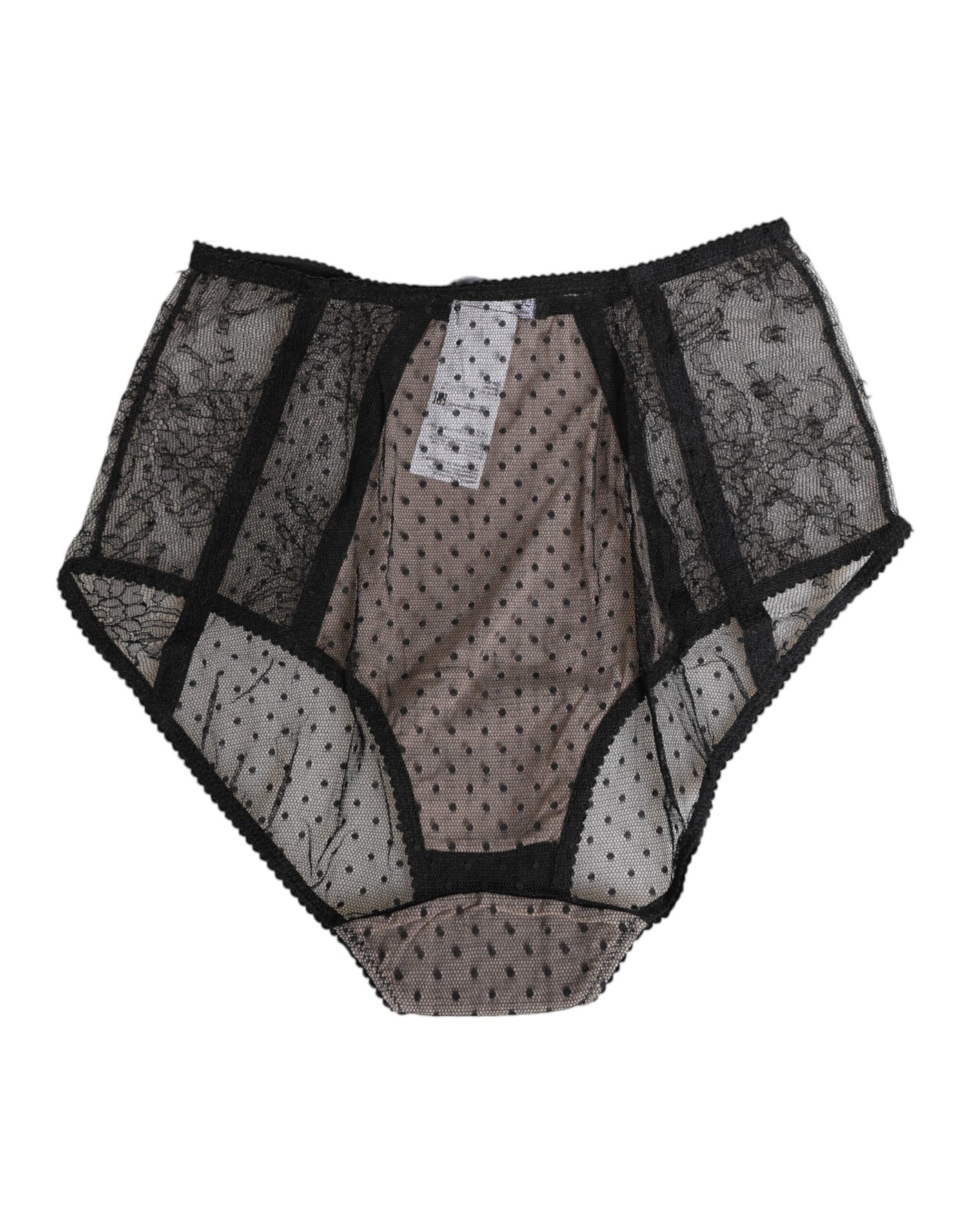 Dolce & Gabbana Black Sheer Polka Dot Lace High Waist Underwear