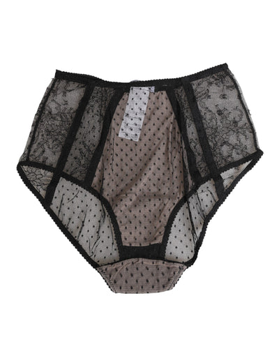 Dolce & Gabbana Black Sheer Polka Dot Lace High Waist Underwear