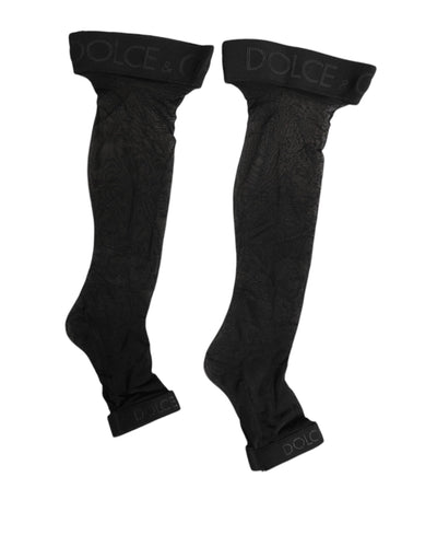 Dolce & Gabbana Black Sheer Nylon Logo Band Over-the-Knee Stocking Socks