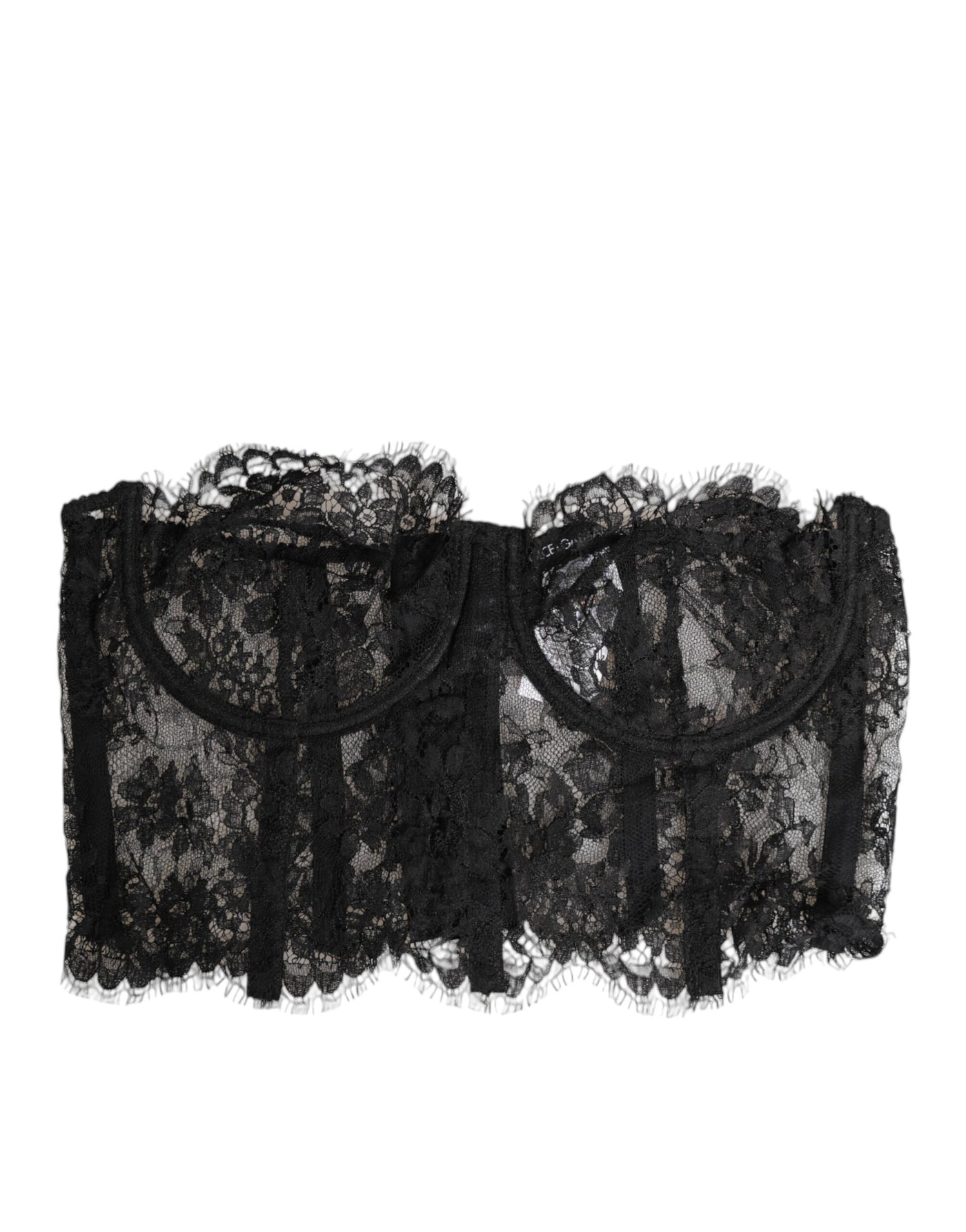 Dolce & Gabbana Black Floral Lace Bustier Bralette Top Underwear
