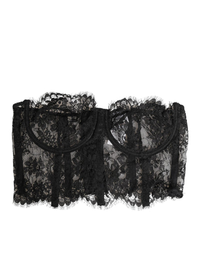 Dolce & Gabbana Black Floral Lace Bustier Bralette Top Underwear