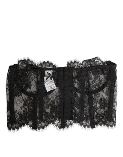 Dolce & Gabbana Black Floral Lace Bustier Bralette Top Underwear
