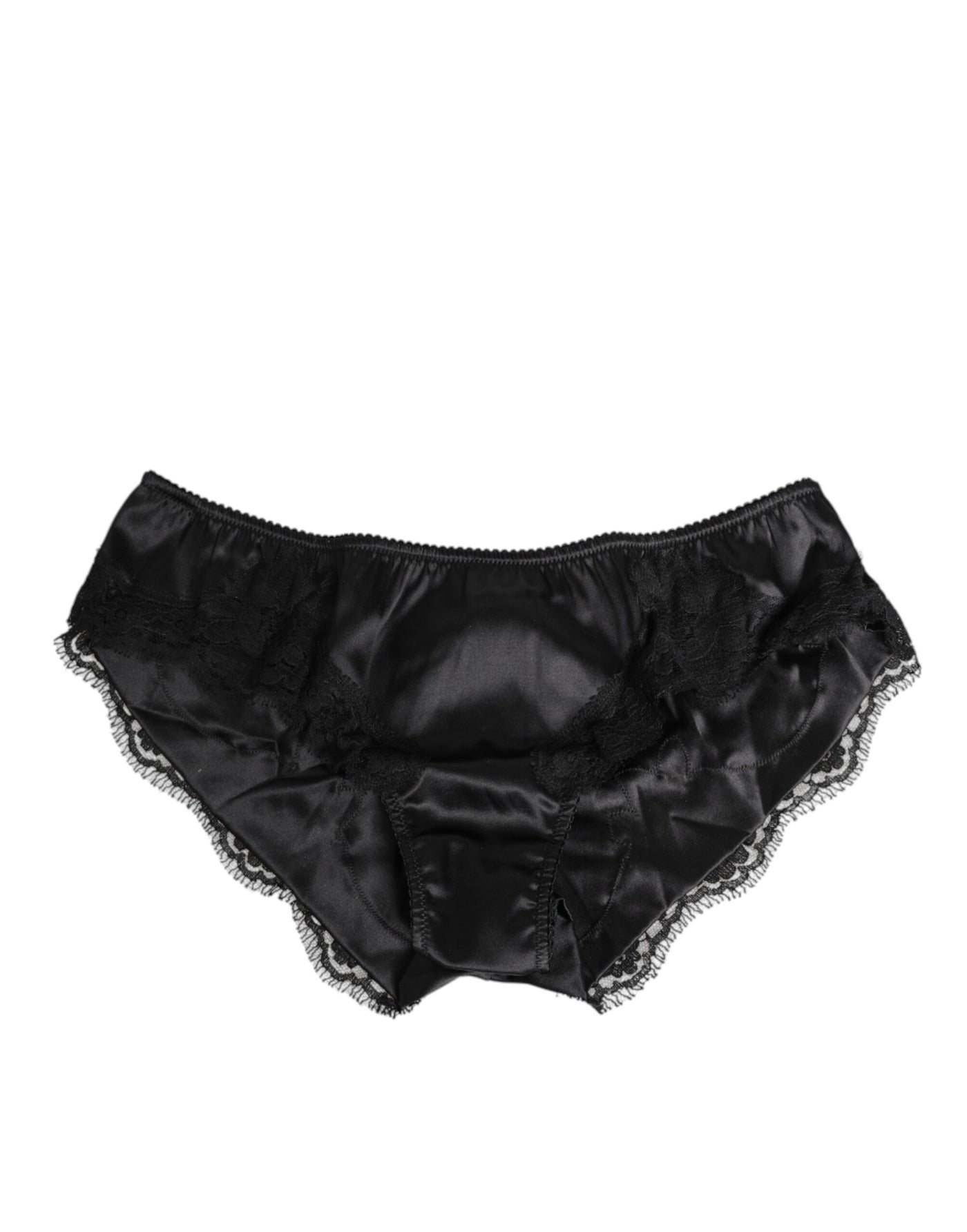 Dolce & Gabbana Black Silk Satin Lace Trim Panty  Underwear