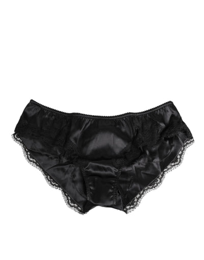 Dolce & Gabbana Black Silk Satin Lace Trim Panty  Underwear