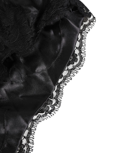 Dolce & Gabbana Black Silk Satin Lace Trim Panty  Underwear