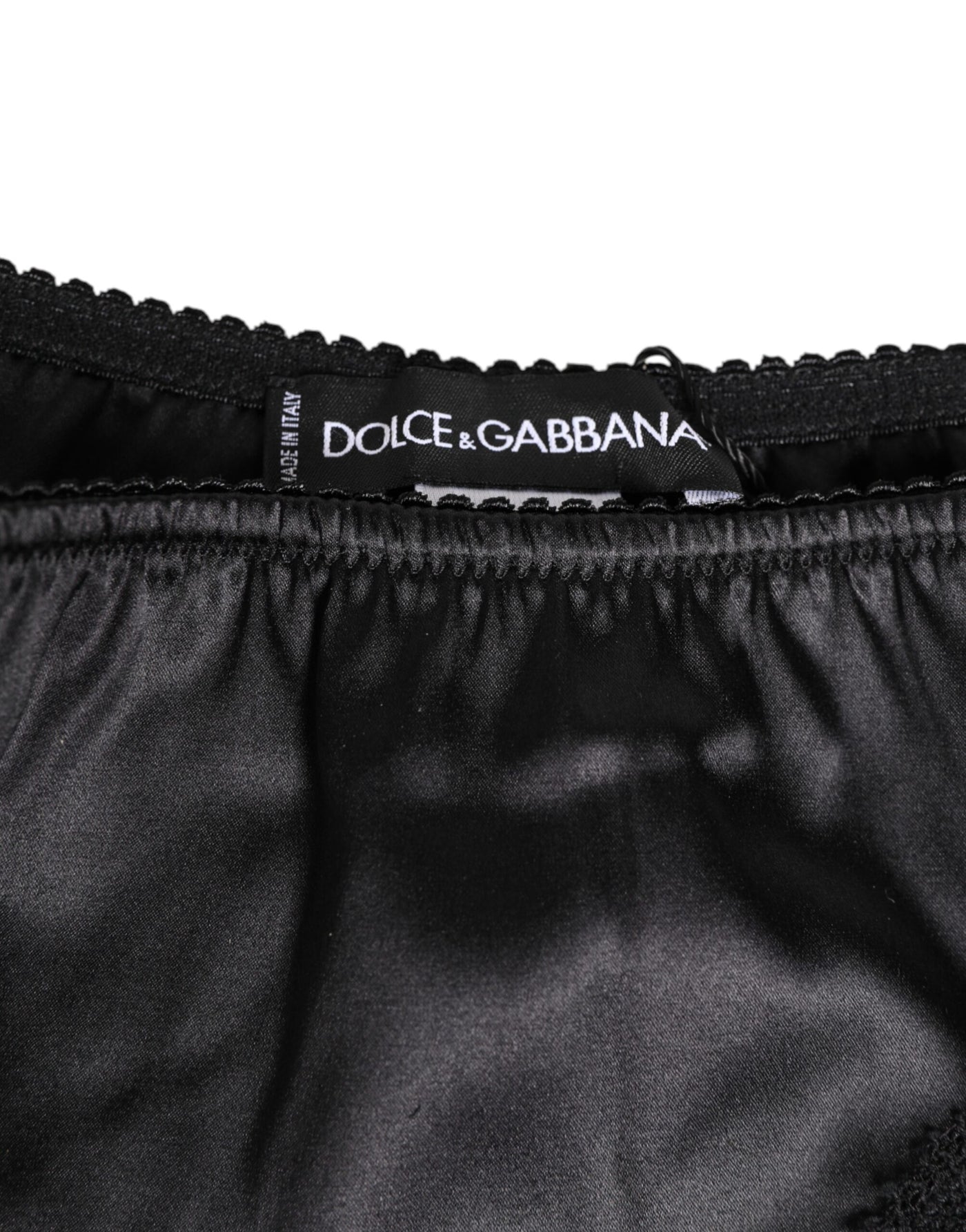 Dolce & Gabbana Black Silk Satin Lace Trim Panty  Underwear