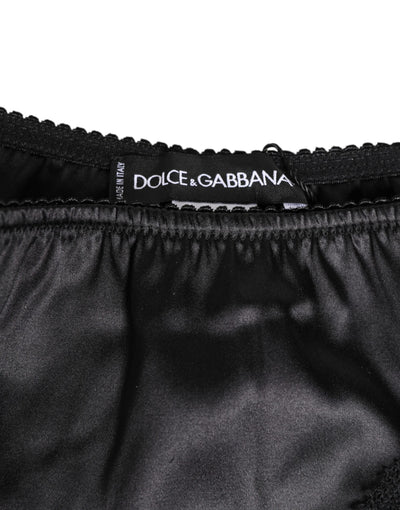 Dolce & Gabbana Black Silk Satin Lace Trim Panty  Underwear