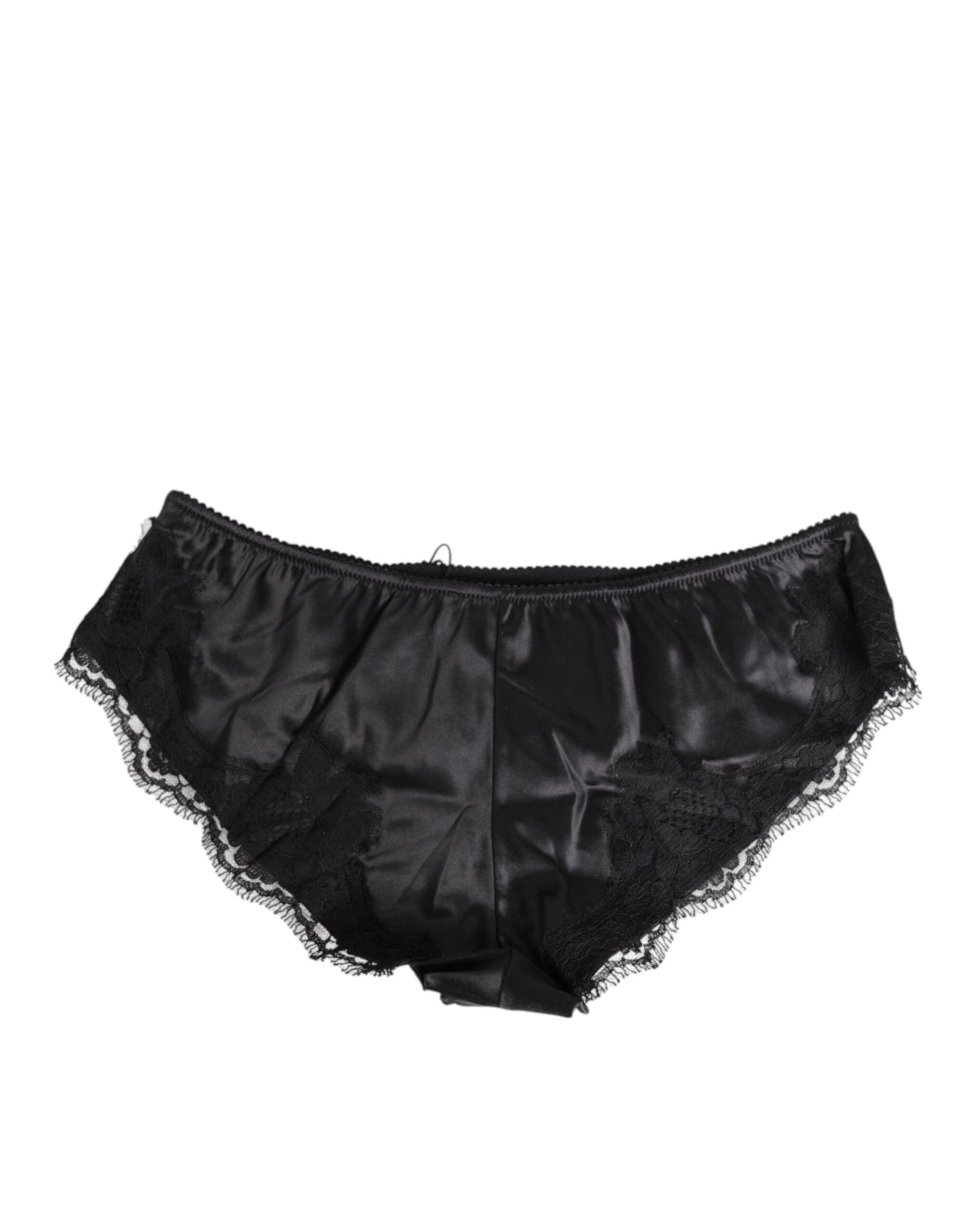 Dolce & Gabbana Black Silk Satin Lace Trim Panty  Underwear