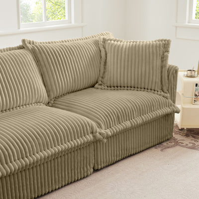 Slipcovered U Shape Sectional Deep Seat Sofa Couch, 3 Seater Sofa with French Edges Design Multiple Big Pillows, Modular Deep Seat Sectional Sofa Comfy Cloud Couch for Living Room, Apartment, Camel