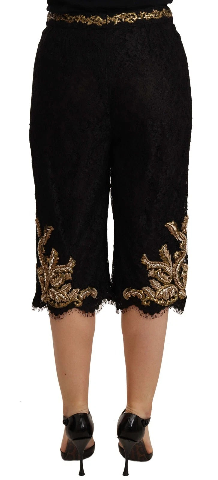 Dolce & Gabbana Black Lace Gold Baroque SPECIAL PIECE Shorts