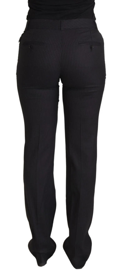 Dolce & Gabbana Black Stripes Mid Waist Trouser Pants